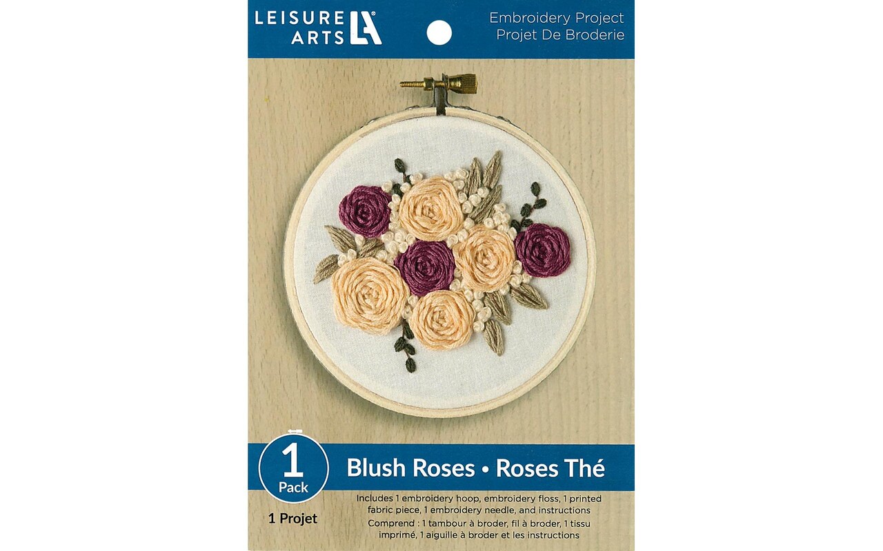 Leisure Arts Embroidery Kit 4 Blush Rose (French) - embroidery kit for beginners  - embroidery kit for adults - cross stitch kits - cross stitch kits for  beginners - embroidery patterns